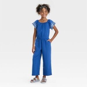 Cat & Jack Girl's Short Sleeve Eyelet Jumpsuit